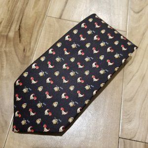 HOLLAND & SHERRY Silk Neck Tie Vintage Black Rooster Alarm Clock Necktie USA 56"